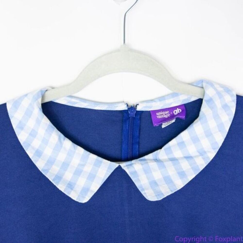 Unique Vintage Gwynnie Bee Gingham Collar Navy Fit-And-Flare Dress, 3X - Picture 12 of 16